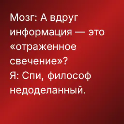 Мозг: А вдруг информация — это «отраженное свечение»?
Я: Спи, философ недоделанный.